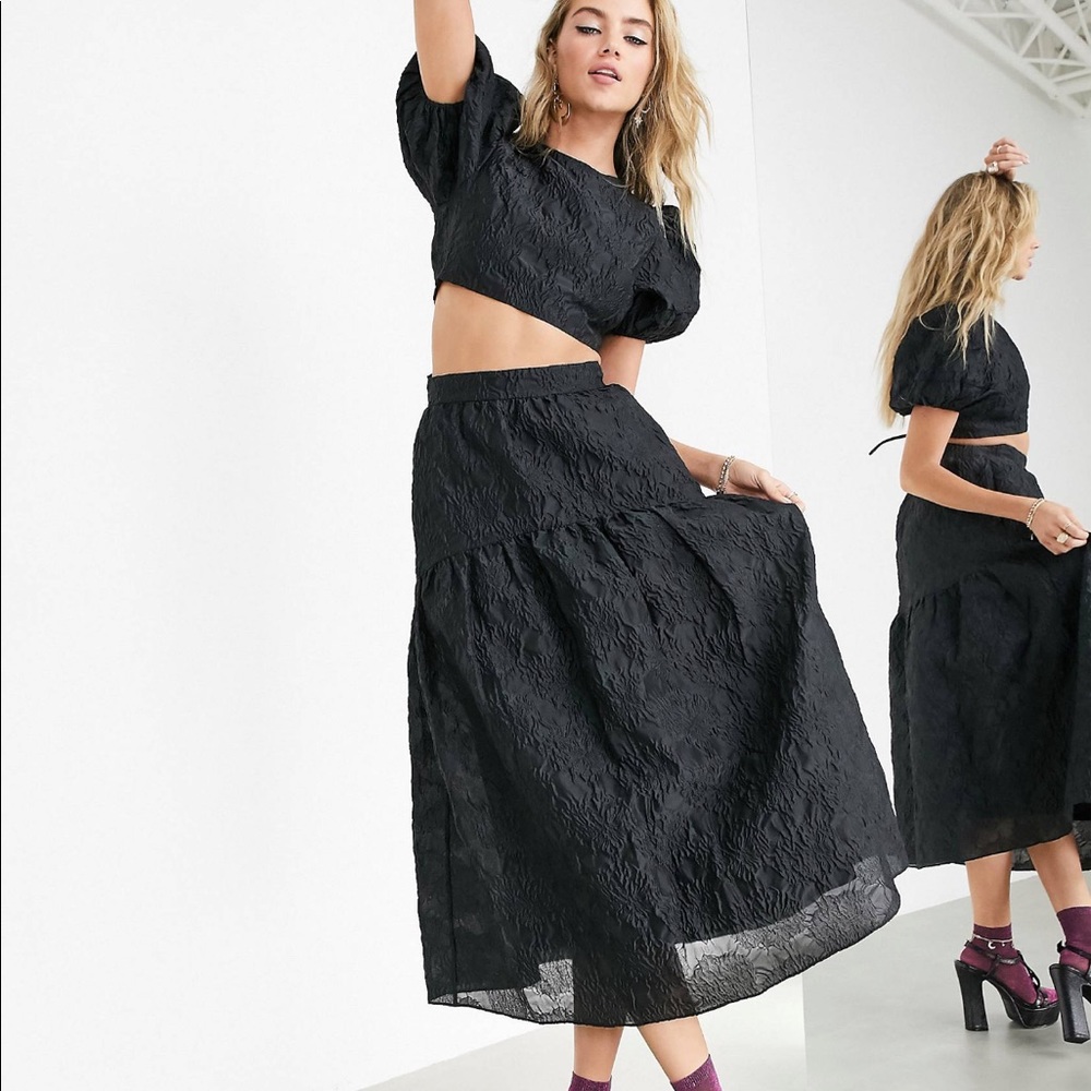 ASOS Edition textured floral tiered midi skirt NWT